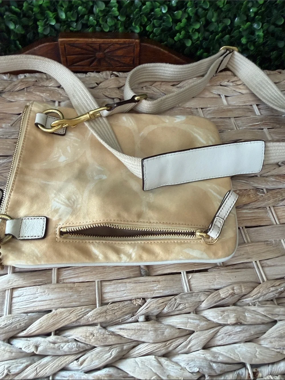 Coach Beige/Yellow Patent Signature Crossbody Bag